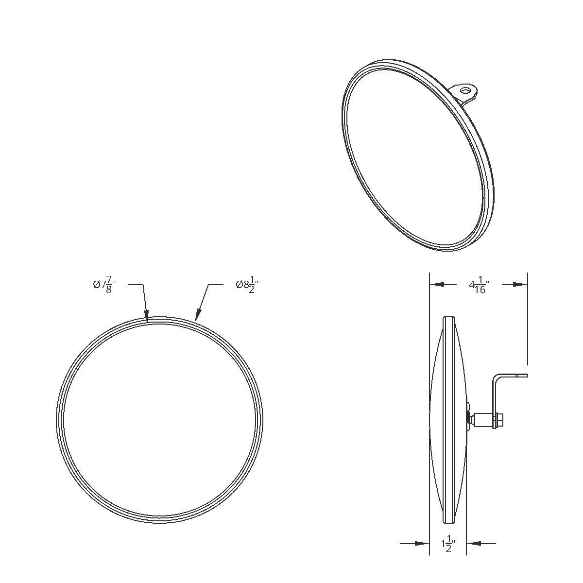 8-1/2" 430 Stainless Steel 320R Convex Mirror - Centered Mounting Stud - Thumbnail 8