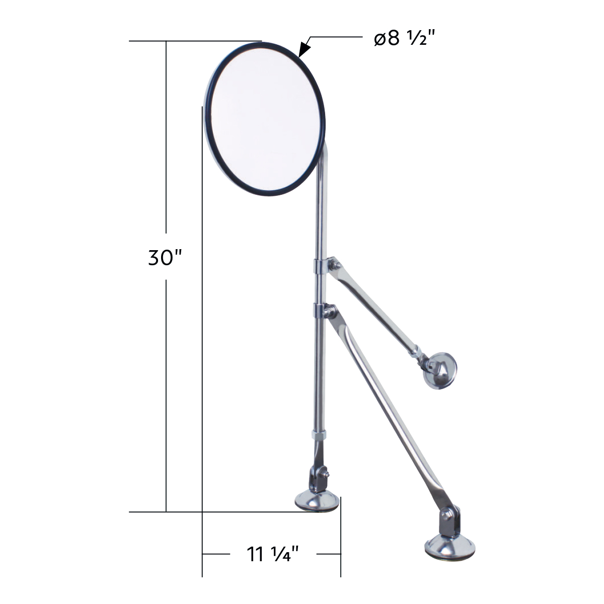 8-1/2" Convex Mirror With Stainless Tripod Fender Mirror Bracket - Thumbnail 6