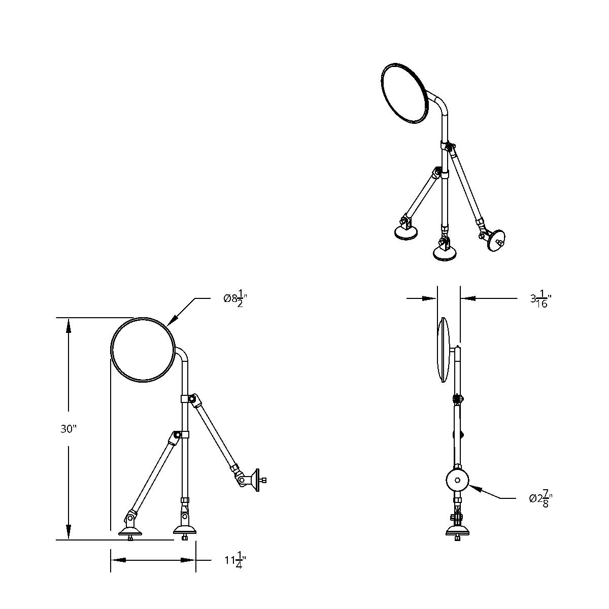 8-1/2" Convex Mirror With Stainless Tripod Fender Mirror Bracket - Thumbnail 7