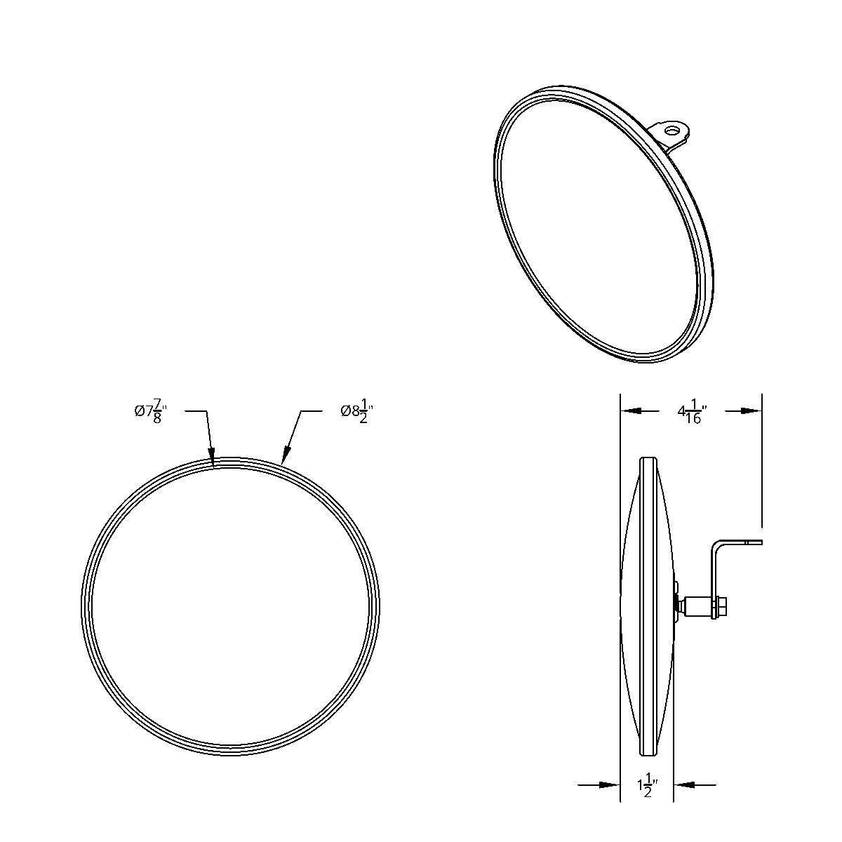 8-1/2" Chrome 320R Convex Mirror - Centered Mounting Stud - Thumbnail 5