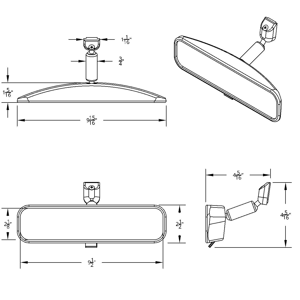 10" Black Day/Night Interior Rearview Mirror Assembly - Glue-On Mount - Thumbnail 9