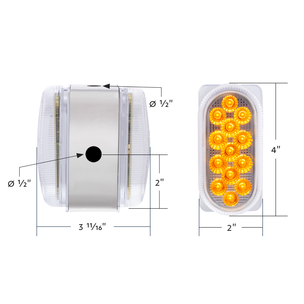 26 LED Dual Function Reflector Double Face Oval Light With SS Bracket - Amber & Red LED/Clear Lens - Thumbnail 11