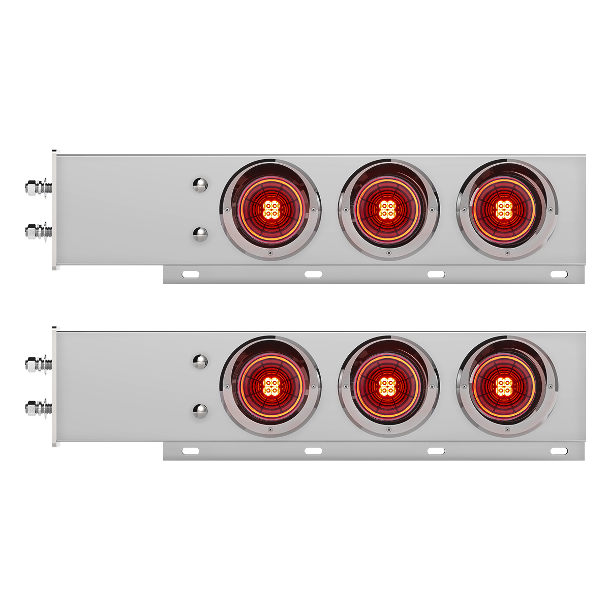 2.5" Bolt Pattern Chrome Spring Loaded Bar W/6X 4" 13 LED Abyss Lights & Visors - Red LED/Red Lens (Pair)