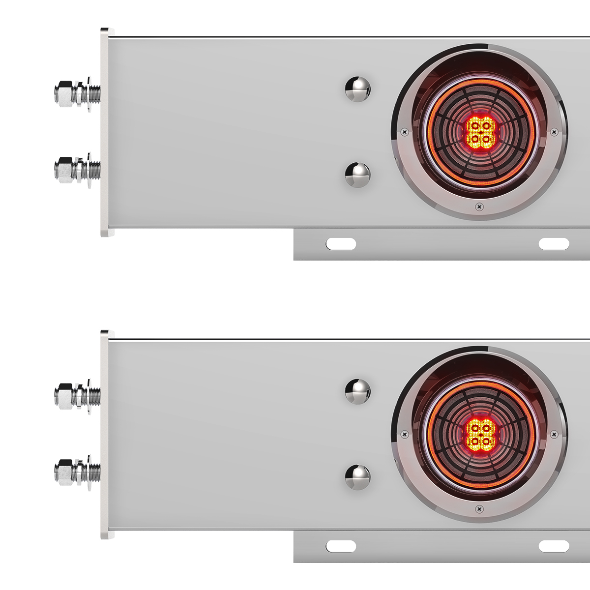 2.5" Bolt Pattern Chrome Spring Loaded Bar W/6X 4" 13 LED Abyss Lights & Visors - Red LED/Clear Lens (Pair) - Thumbnail 2