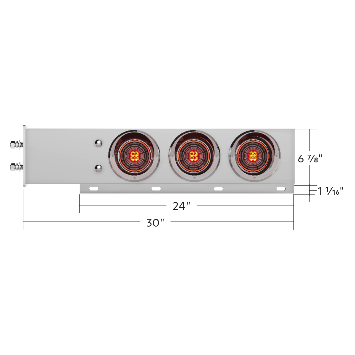 2.5" Bolt Pattern Chrome Spring Loaded Bar W/6X 4" 13 LED Abyss Lights & Visors - Red LED/Clear Lens (Pair) - Thumbnail 4