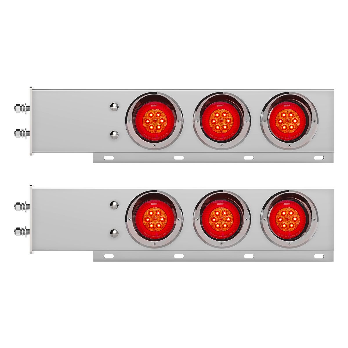 2.5" Bolt Pattern Chrome Spring Loaded Bar W/6X 4" 16 LED Turbine Lights & Visors - Red LED/Red Lens (Pair)