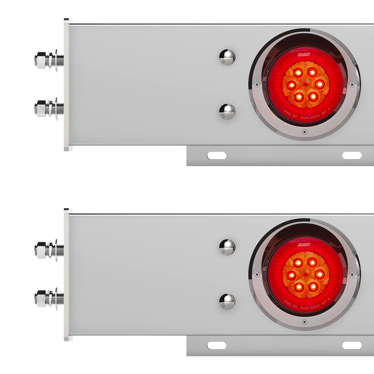 2.5" Bolt Pattern Chrome Spring Loaded Bar W/6X 4" 16 LED Turbine Lights & Visors - Red LED/Red Lens (Pair) - Thumbnail 2