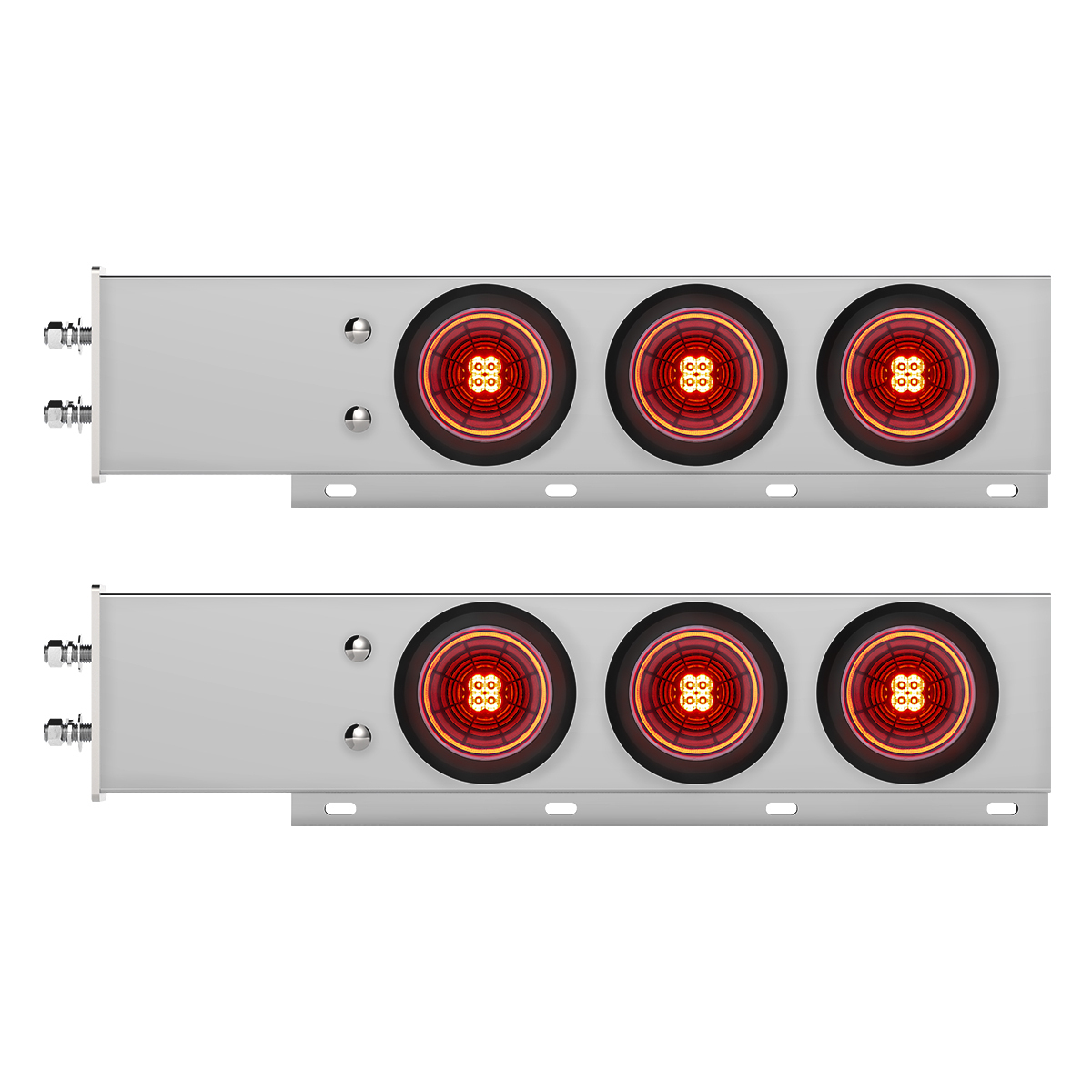 2.5" Bolt Pattern Chrome Spring Loaded Bar W/6X 4" 13 LED Abyss Lights - Red LED/Red Lens (Pair) - Thumbnail 6
