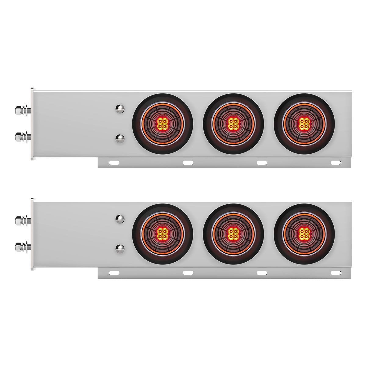 2.5" Bolt Pattern Chrome Spring Loaded Bar W/6X 4" 13 LED Abyss Lights - Red LED/Clear Lens (Pair) - Thumbnail 6
