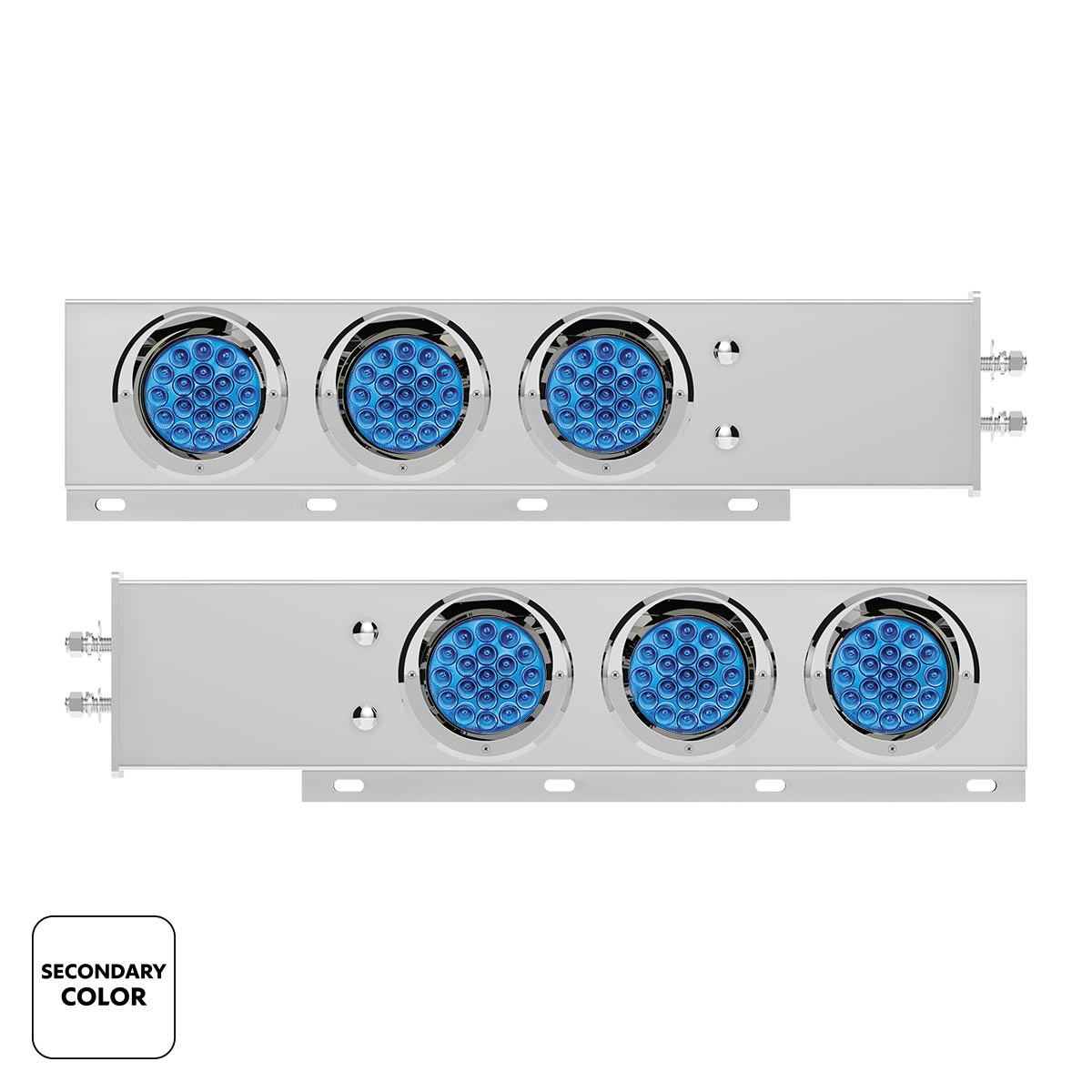 2" Bolt Pattern SS Spring Loaded Light Bar With 6X Double Fury 19 LED Lights & Visors-Red & Blue LED (Pair) - Thumbnail 3