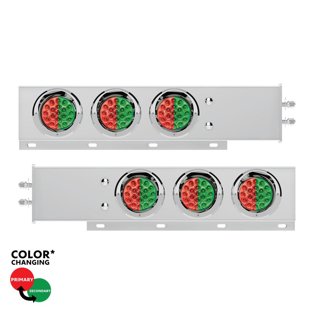 2" Bolt Pattern SS Spring Loaded Light Bar With 6X Double Fury 19 LED Lights & Visors-Red & Green LED (Pair) - Thumbnail 7