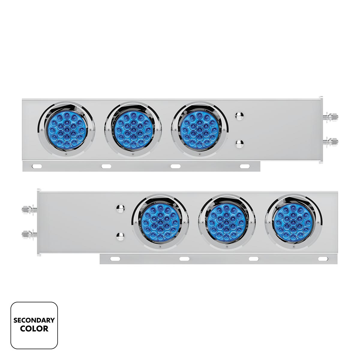 2.5" Bolt Pattern SS Spring Loaded Light Bar With 6X Double Fury 19 LED Lights & Visors-Red & Blue(Pair) - Thumbnail 3