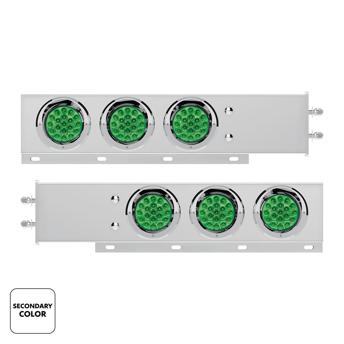 2.5" Bolt Pattern SS Spring Loaded Light Bar With 6X Double Fury 19 LED Lights & Visors-Red & Green(Pair) - Thumbnail 3