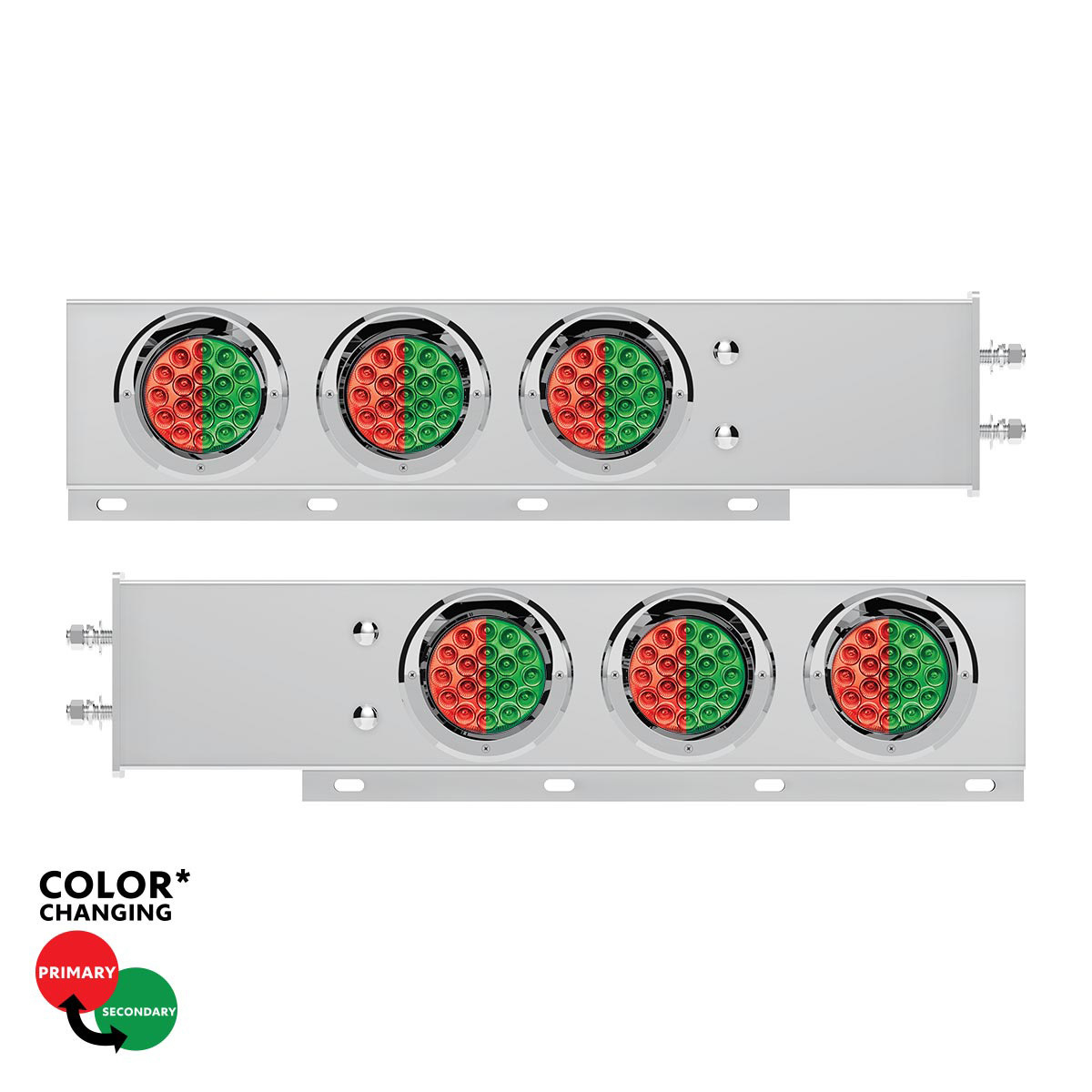 2.5" Bolt Pattern SS Spring Loaded Light Bar With 6X Double Fury 19 LED Lights & Visors-Red & Green(Pair) - Thumbnail 7
