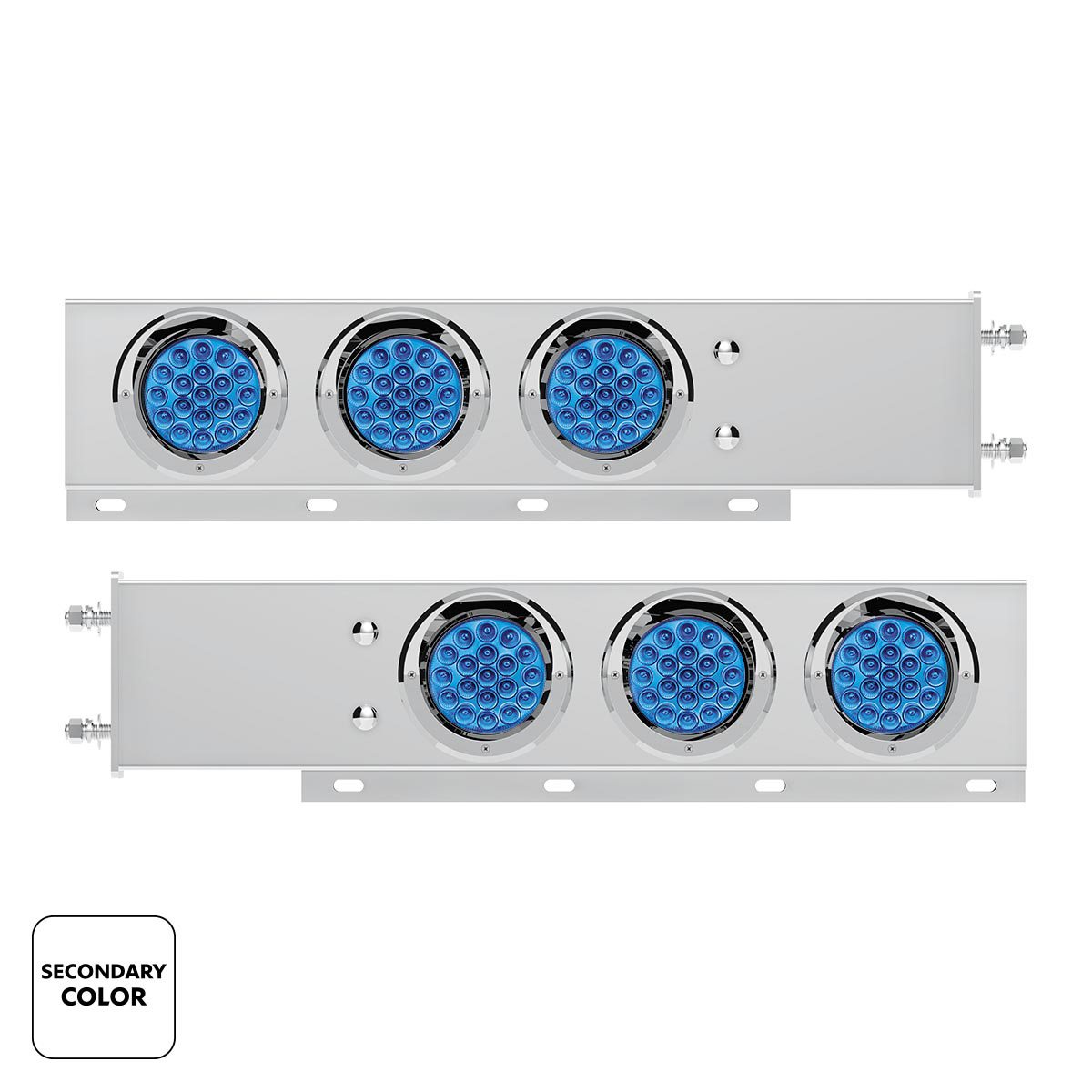 3-3/4" Bolt Pattern SS Spring Loaded Light Bar With 6X Double Fury 19 LED Lights & Visors-Red & Blue(Pair) - Thumbnail 3