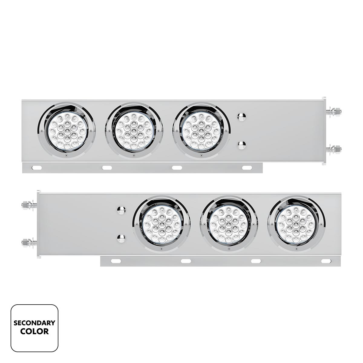 3-3/4" Bolt Pattern SS Spring Loaded Light Bar With 6X Double Fury 19 LED Lights & Visors-Red & White(Pair) - Thumbnail 3