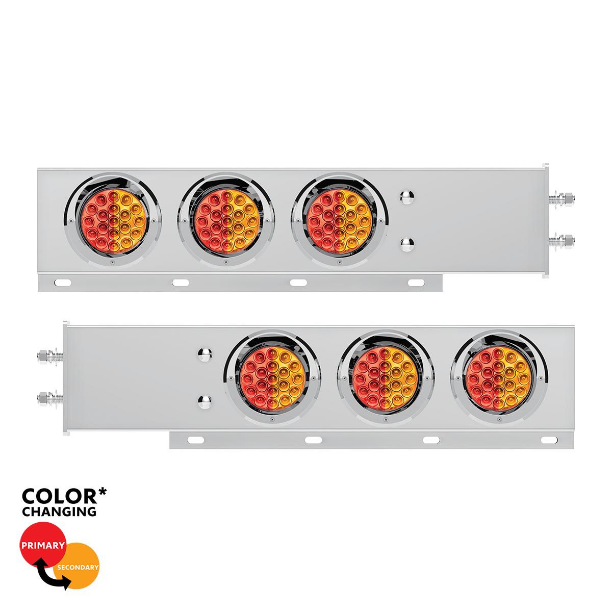 2.5" Bolt Pattern SS Spring Loaded Light Bar With 6X Double Fury 19 LED Lights & Visors-Red & Amber(Pair)
