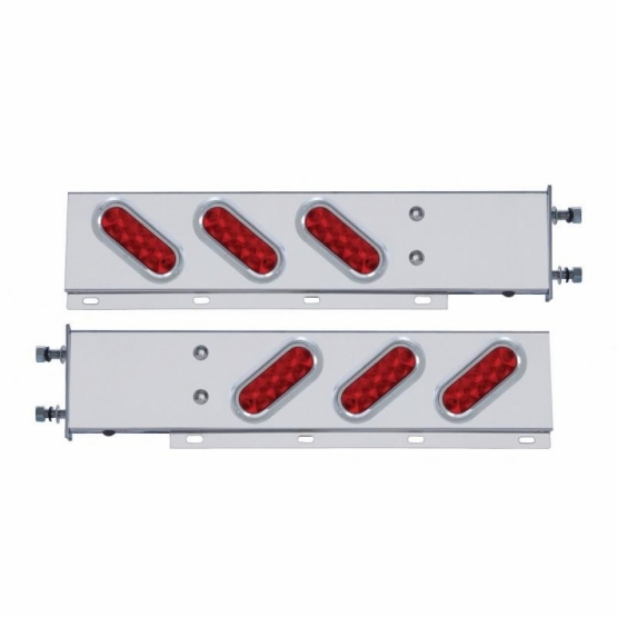 3-3/4" Bolt Pattern SS Spring Loaded Bar With 6 Oval 10 LED Lights & Visors -Red LED & Lens (Pair)