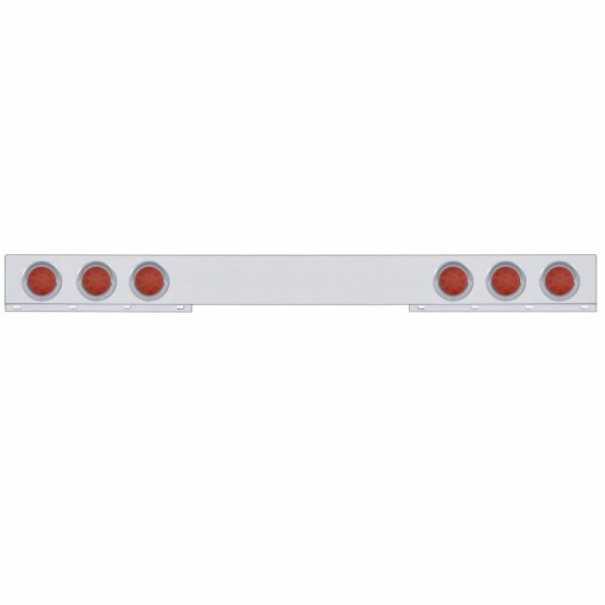 Stainless 1 Piece Rear Light Bar With 6X 12 LED 4" Reflector Lights & Visors - Red LED/Red Lens