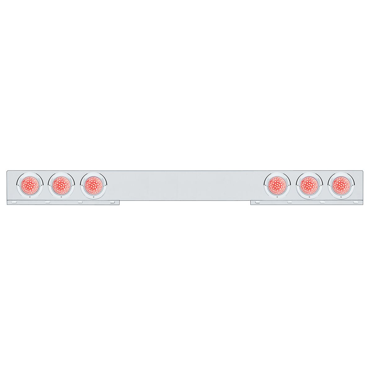 Chrome 1 Piece Rear Light Bar With Six 36 LED 4" Lights & Visors - Red LED/Clear Lens