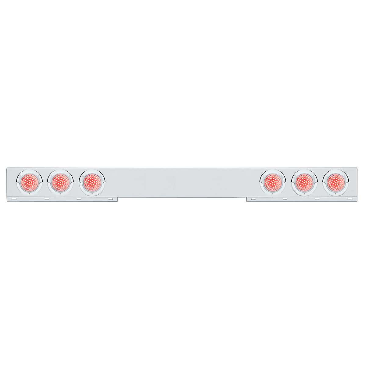 Chrome 1 Piece Rear Light Bar With Six 36 LED 4" Lights & Visors - Red LED/Clear Lens - Thumbnail 4