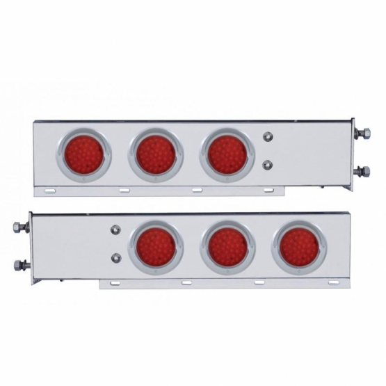 3-3/4" Bolt Pattern Deluxe SS Spring Loaded Bar W/6X 36 LED 4" Light & Visors -Red LED & Lens (Pair)