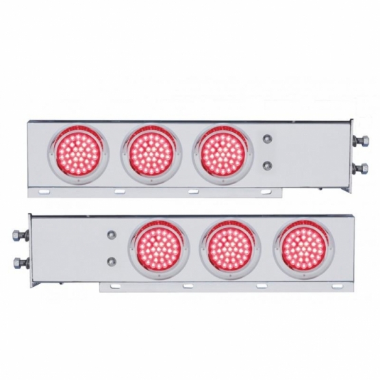 2.5" Bolt Pattern Chrome Spring Loaded Bar W/6X 36 LED 4" Lights & Visors -Red LED & Lens (Pair)