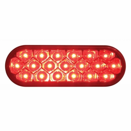 Stainless Top Mud Flap Plate With 3X 19 LED 6" Oval Lights & Visors - Red LED/Red Lens (Each) - Thumbnail 2