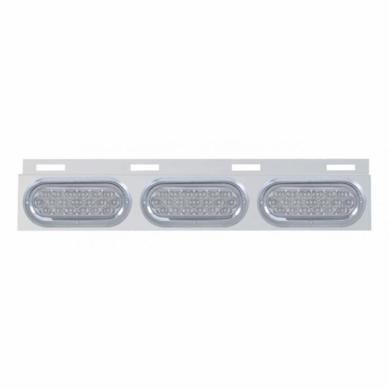 Stainless Top Mud Flap Plate With 3X 19 LED 6" Oval Lights & Visors - Red LED/Clear Lens (Each)