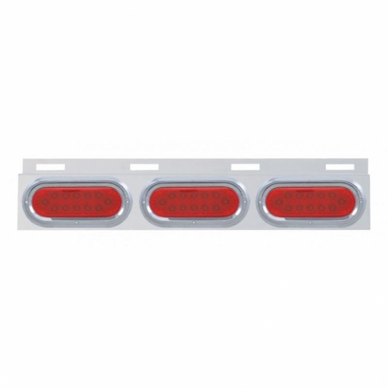 Stainless Top Mud Flap Plate With Three 12 LED Lights & Visor - Red LED/Red Lens (Each)