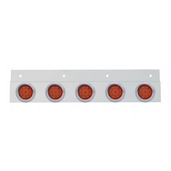 Stainless Top Mud Flap Plate With 5X 9 LED 2" Reflector Lights & Visors - Red LED/Red Lens (Each)