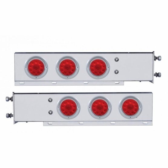 3-3/4" Bolt Pattern SS Spring Loaded Bar With 6X 4" 10 LED Lights & Visors -Red LED & Lens (Pair)