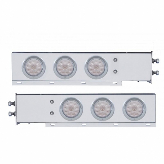 2" Bolt Pattern SS Spring Loaded Bar With 6X 4" 10 LED Lights & Visors -Red LED/Clear Lens (Pair)