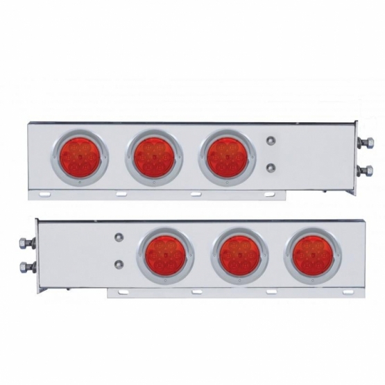 2" Bolt Pattern Stainless Spring Loaded Light Bar With 6X 4" 7 LED Lights & Visors - Red LED/Red Lens (Pair)