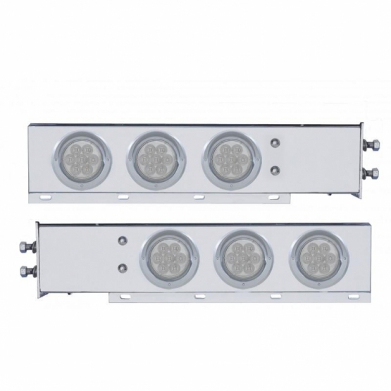 2" Bolt Pattern SS Spring Loaded Bar With 6X 4" 7 LED Lights & Visors -Red LED/Clear Lens (Pair)