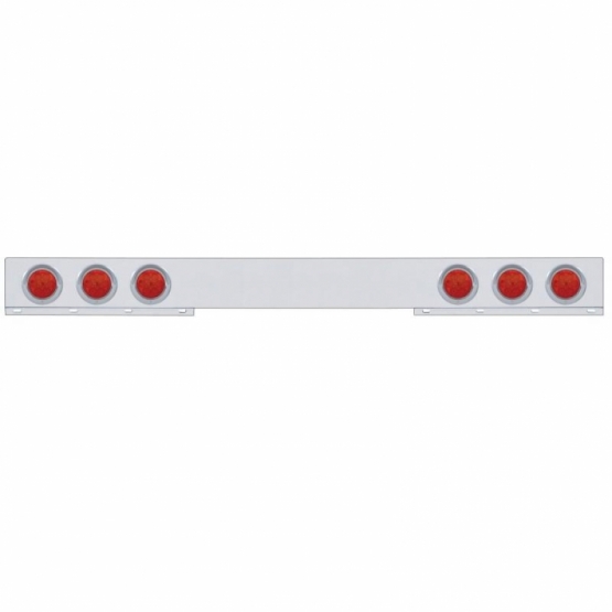Stainless 1 Piece Rear Light Bar With 6X 7 LED 4" Reflector Lights & Visors - Red LED/Red Lens