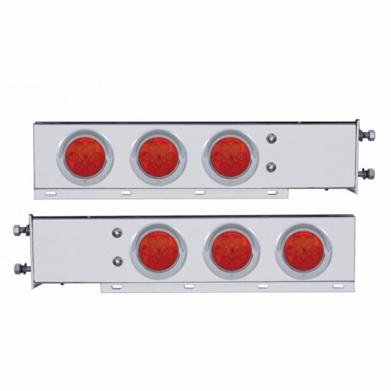 3-3/4" Bolt Pattern Deluxe SS Spring Loaded Bar W/6X 7 Red LED 4" Reflector Light & Visors -Red Lens (Pair)