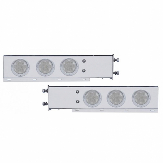 3-3/4" Bolt Pattern Deluxe SS Spring Loaded Bar W/6X 7 Red LED 4" Reflector Light & Visors -Clear Lens (Pair)