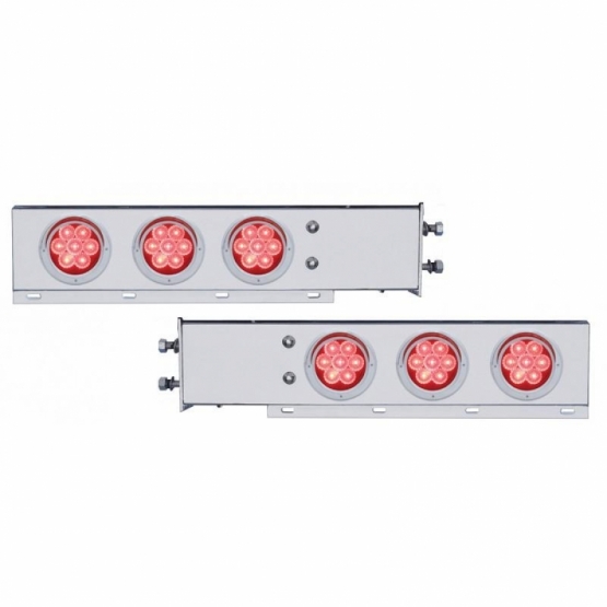 2.5" Bolt Pattern Chrome Spring Loaded Bar With 6X 4" 7 LED Lights & Visors -Red LED & Lens (Pair)