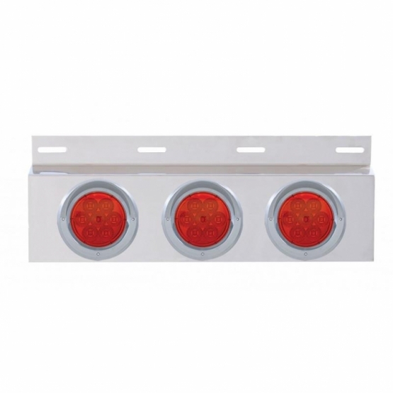 Stainless Top Mud Flap Plate With 3X 7 LED 4" Lights & Visors - Red LED/Red Lens (Each)