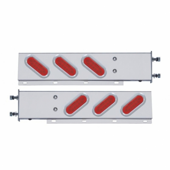 3-3/4" Bolt Pattern SS Spring Loaded Bar With 6 Oval 12 LED Lights & Bezel -Red LED & Lens (Pair)