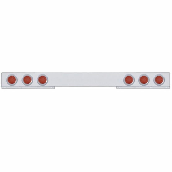 Chrome 1 Piece Rear Light Bar With Six 12 LED 4" Reflector Lights & Bezels - Red LED/Red Lens