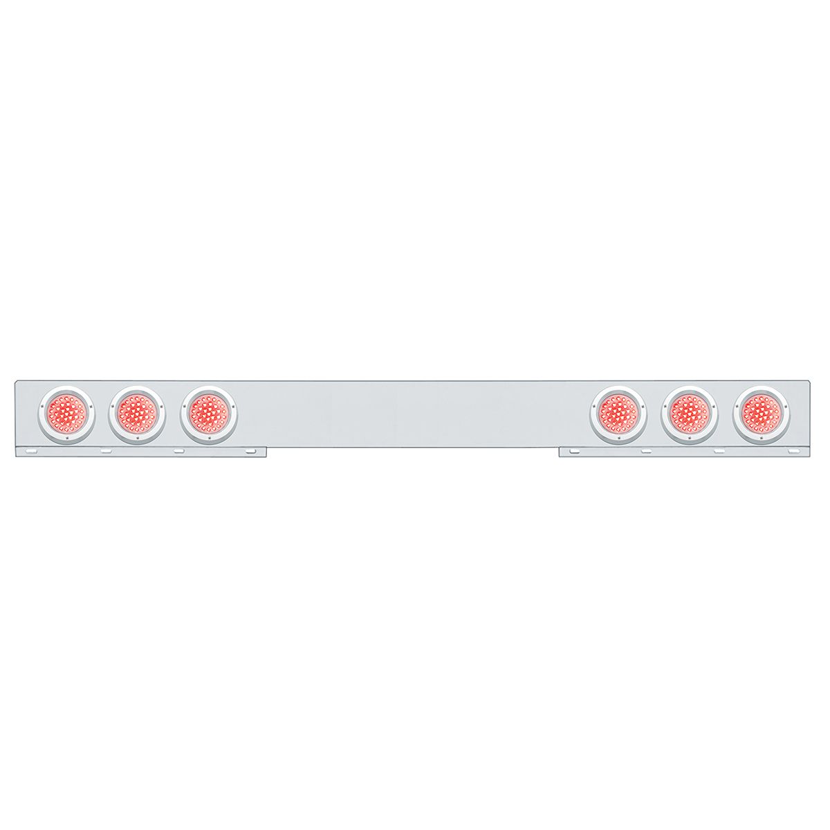 Stainless 1 Piece Rear Light Bar With 6X 36 LED 4" Lights & Bezels - Red LED/Clear Lens