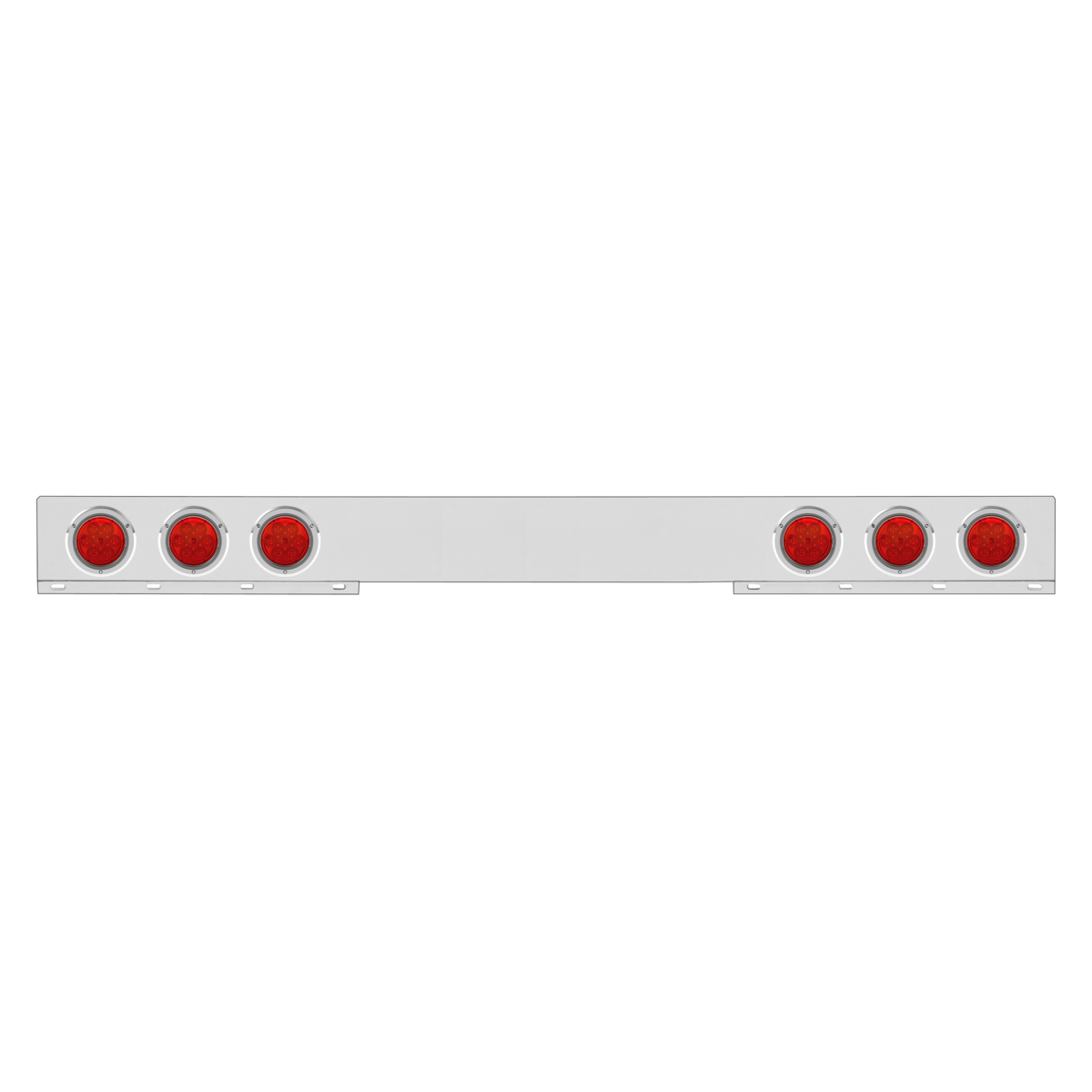 Chrome 1 Piece Rear Light Bar With Six 7 LED 4" Reflector Lights & Bezels - Red LED/Red Lens