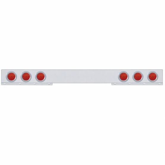 Stainless 1 Piece Rear Light Bar With 6X 7 LED 4" Reflector Lights & Bezels - Red LED/Red Lens