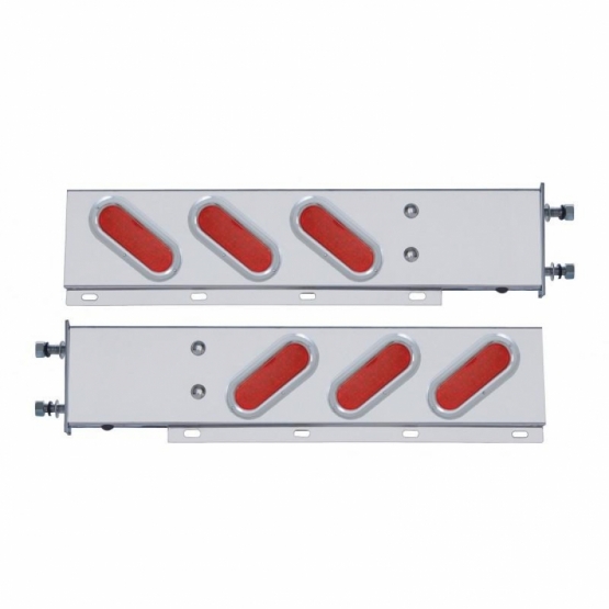3-3/4" Bolt Pattern SS Spring Loaded Bar With 6" Oval 19 LED Lights & Bezel -Red LED & Lens (Pair)
