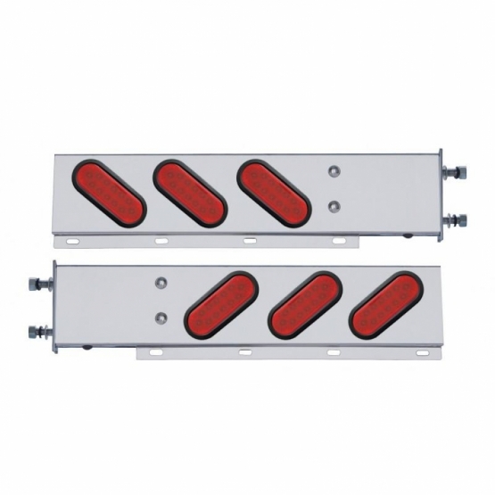 3-3/4" Bolt Pattern SS Spring Loaded Bar With 6 Oval 12 LED Lights -Red LED & Lens (Pair)