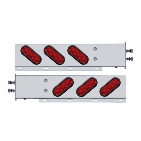 2.5" Bolt Pattern SS Spring Loaded Bar With 6 Oval 10 LED Lights -Red LED & Lens (Pair)