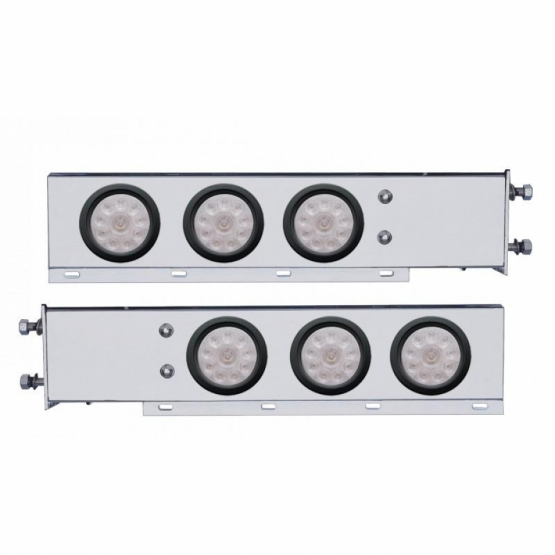 3-3/4" Bolt Pattern Chrome Spring Loaded Bar W/6X 4" 10 Red LED Lights - Clear Lens (Pair)