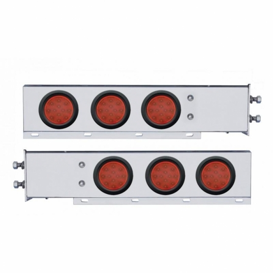 2.5" Bolt Pattern Chrome Spring Loaded Bar W/6X 12 LED 4" Reflector Lights -Red LED & Lens (Pair)
